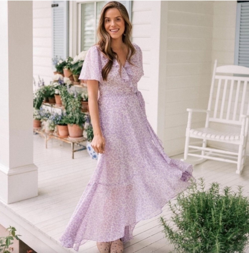 Gal Meets Glam Sophie Elegant Lavender Floral Maxi Dress Size 6 - Picture 2 of 14